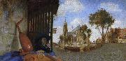 Carel fabritius A View of Delft, with a Musical Instrument Seller's Stall oil on canvas